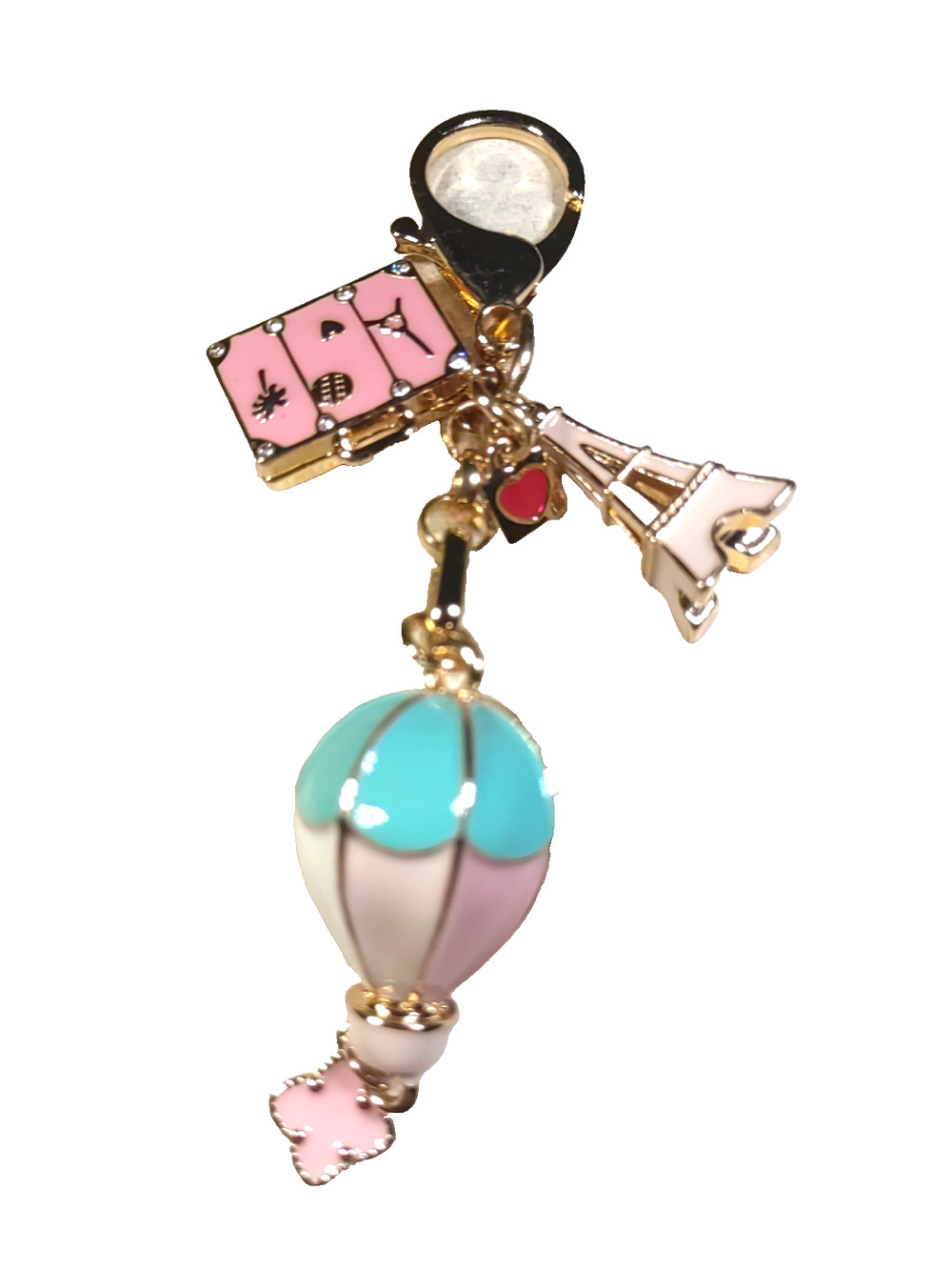 Paris Balloon Purse Clip Eiffel Tower Luggage Pink Gold Tone